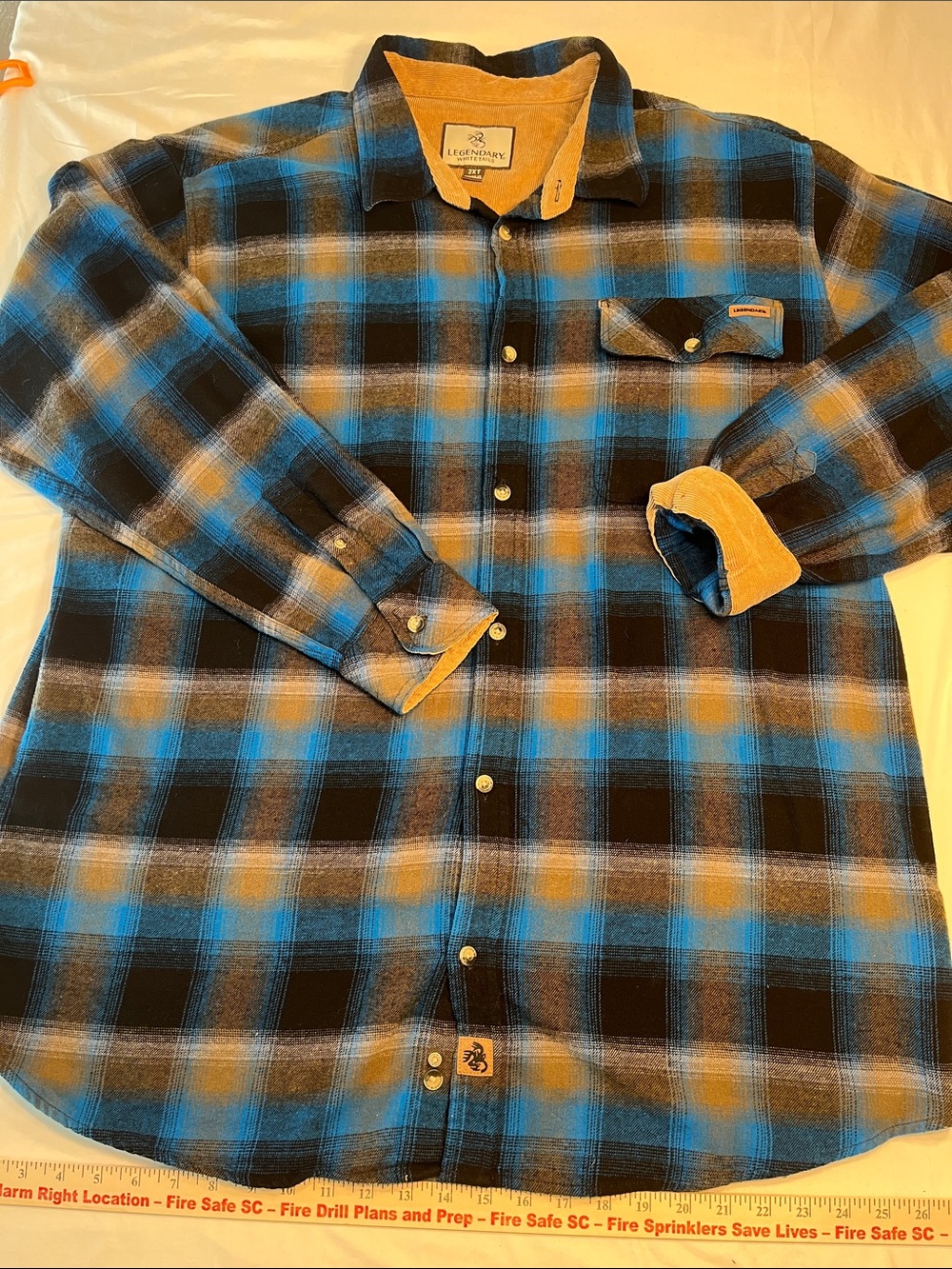 Legendary Whitetails 2XT Blue Plaid Flannel Shirt Corduroy Collar Tall Men’s